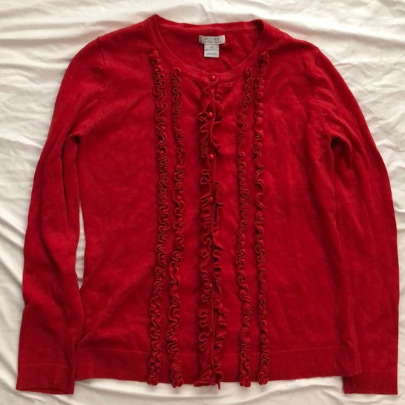 Pure Alfred Sung Red Cardigan with Ruffles! - Picture 2 of 14